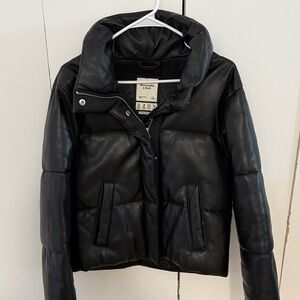 Abercrombie Black Leather Puffer Jacket